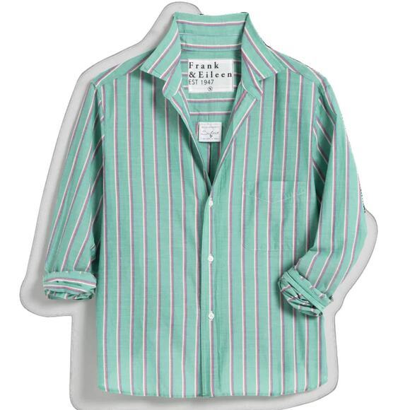 New Frank & Eileen Shirley Cotton Button-Up Shirt Green Striped Long Sleeve Sz S - Picture 1 of 10